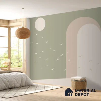 Modern Mood Abstract Design Wall Pastel Green Soft Feel (Customised Wallpaper)