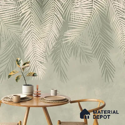 Hanging Tropical Leaves Design Pastel Green Handmade (Customised Wallpaper)
