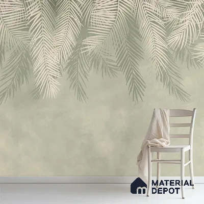 Hanging Tropical Leaves Design Pastel Green Handmade (Customised Wallpaper)