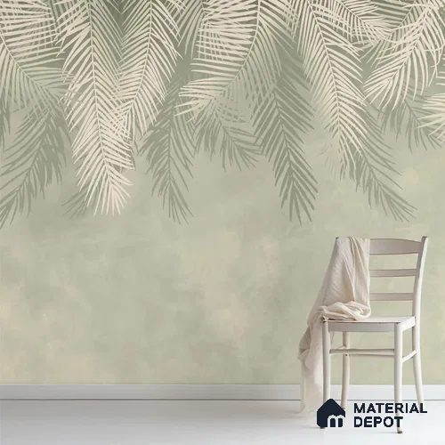 Hanging Tropical Leaves Design Pastel Green Handmade (Customised Wallpaper)