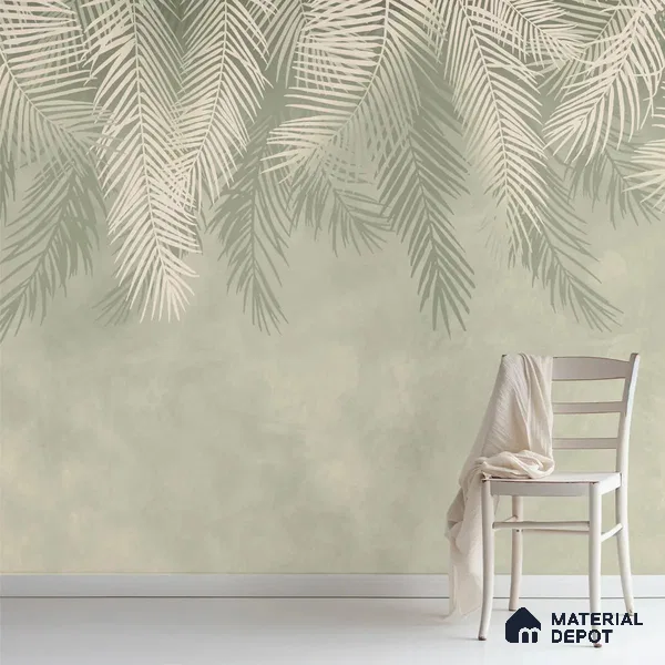 Hanging Tropical Leaves Design Pastel Green Handmade (Customised Wallpaper)
