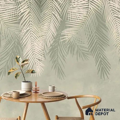 Hanging Tropical Leaves Design Pastel Green Soft Feel (Customised Wallpaper)