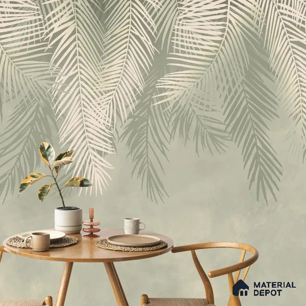 Hanging Tropical Leaves Design Pastel Green Soft Feel (Customised Wallpaper)