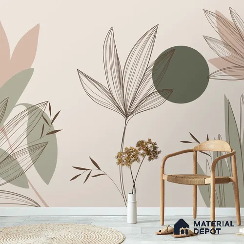 Beautiful Floral & Leaves Design, Customised Green & Beige Canvas (Customised Wallpaper)