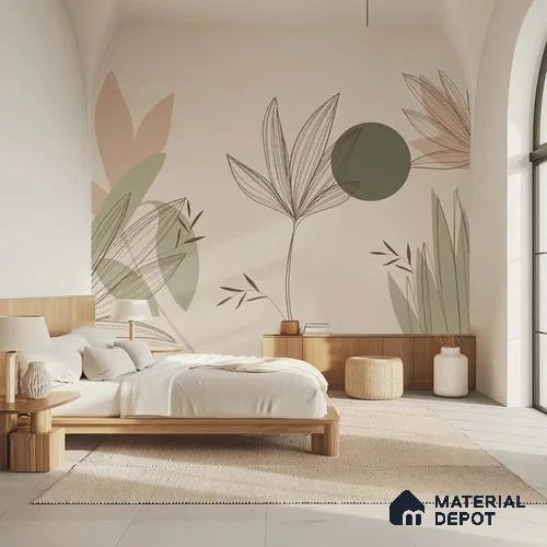 Beautiful Floral & Leaves Design, Customised Green & Beige Soft Feel (Customised Wallpaper)