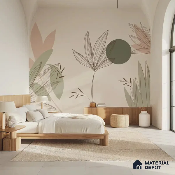 Beautiful Floral & Leaves Design, Customised Green & Beige Soft Feel (Customised Wallpaper)