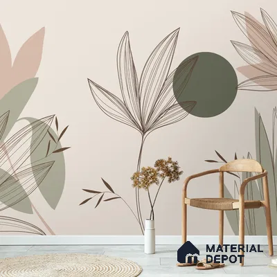 Beautiful Floral & Leaves Design, Customised Green & Beige Soft Feel (Customised Wallpaper)