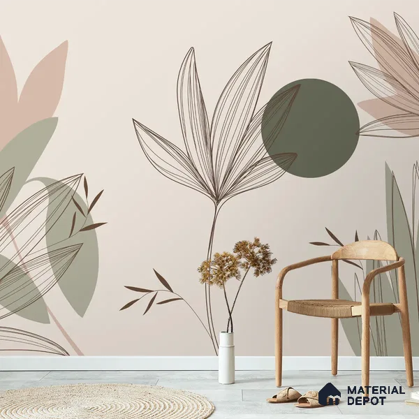 Beautiful Floral & Leaves Design, Customised Green & Beige Soft Feel (Customised Wallpaper)