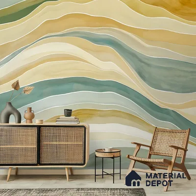 Serene Ocean Watercolor Style for Rooms Yellow Soft Feel (Customised Wallpaper)