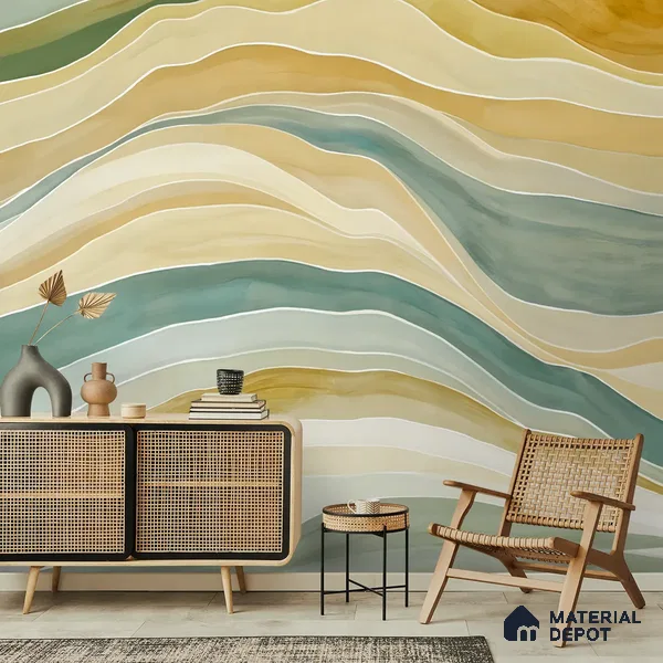Serene Ocean Watercolor Style for Rooms Yellow Soft Feel (Customised Wallpaper)