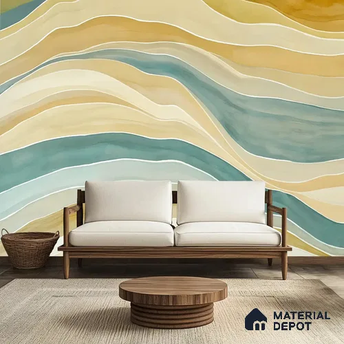 Serene Ocean Watercolor Style for Rooms Yellow Soft Feel (Customised Wallpaper)