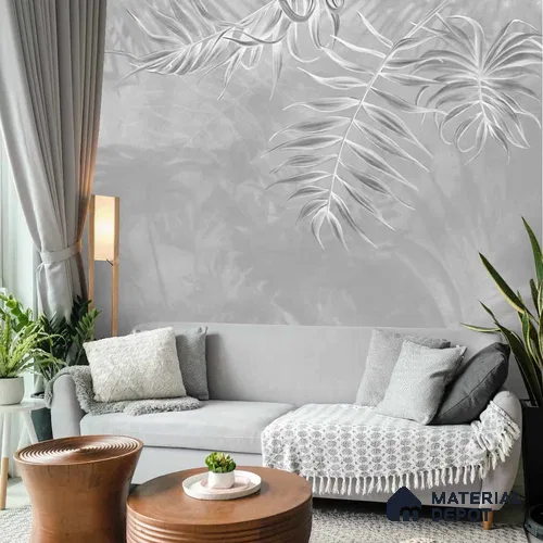 Misty Tropics Grey Tropical Leaf Customised Soft Feel (Customised Wallpaper)