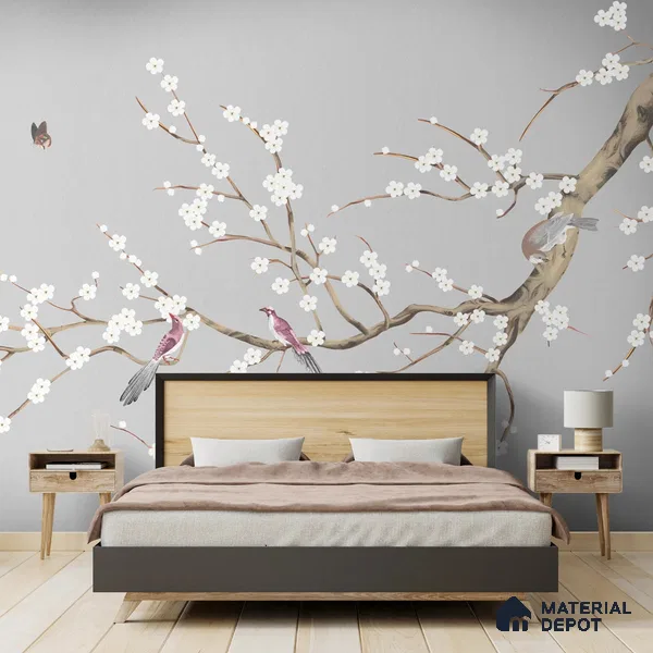 Plum Blossom Chinoiserie Style for Rooms Handmade (Customised Wallpaper)