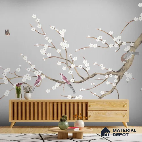 Plum Blossom Chinoiserie Style for Rooms Soft Feel (Customised Wallpaper)
