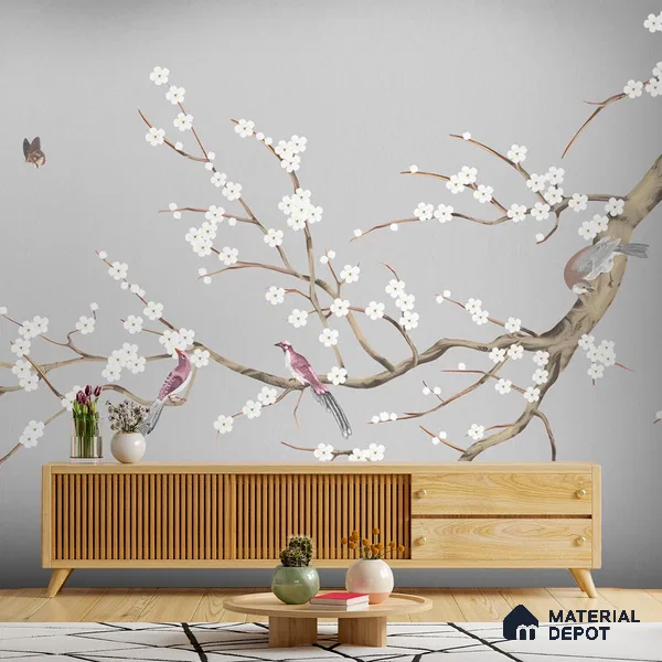 Plum Blossom Chinoiserie Style for Rooms Soft Feel (Customised Wallpaper)