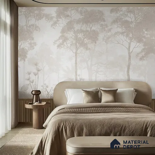 Vintage Forest Theme for Rooms, Sandy Beige Soft Feel (Customised Wallpaper)