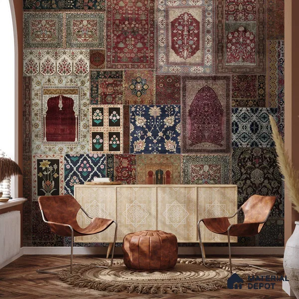 Aalishan Exquisite Indian Carpet Design Canvas Wallpaper for Walls
