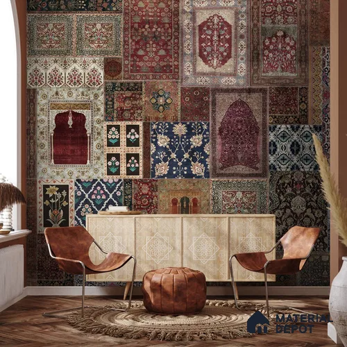Aalishan Exquisite Indian Carpet Design Silk Metallic Wallpaper for Walls