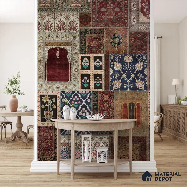 Aalishan Exquisite Indian Carpet Design Silk Metallic Wallpaper for Walls