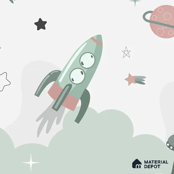 Green and Pink Space Theme Children Soft Feel Wallpaper (Customized Wallpaper)