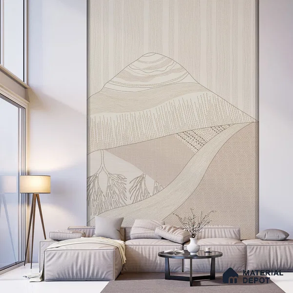 Katha Abstract Landscape Soft Feel Wallpaper in Indian Kantha Pattern