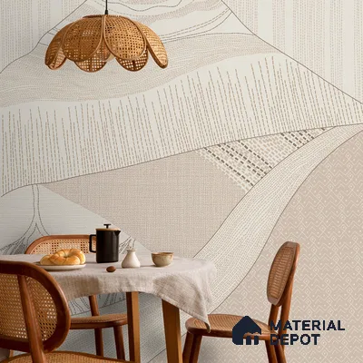 Katha Abstract Landscape Soft Feel Wallpaper in Indian Kantha Pattern