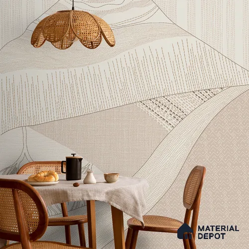 Katha Abstract Landscape Soft Feel Wallpaper in Indian Kantha Pattern