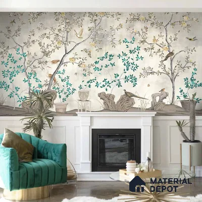 Grandeur in Silver Chinoiserie Handmade Wallpaper for Wall, Customised
