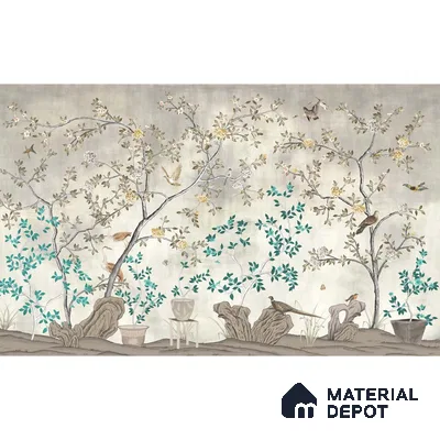Grandeur in Silver Chinoiserie Canvas Wallpaper for Wall, Customised