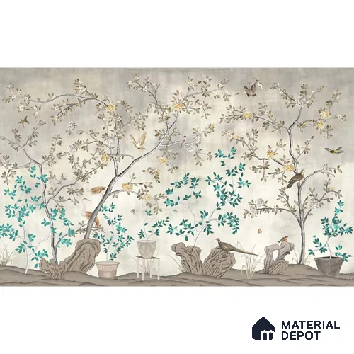 Grandeur in Silver Chinoiserie Canvas Wallpaper for Wall, Customised