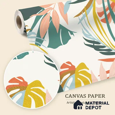 Multi Colour Modern Tropical Foliage Abstract Serenity Art | WP 03919 B Canvas Texture Finish Tropical Style luxurious Customized size Wallpaper | 250 GSM WP01CNF Paper | (MOQ = 30 Sq. Ft.)