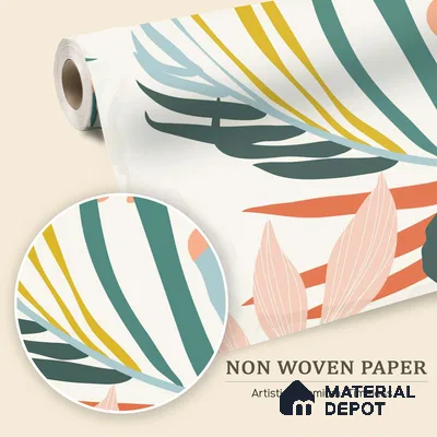Multi Colour Modern Tropical Foliage Abstract Serenity Art | WP 03919 Non Woven Matte Finish Tropical Style Premium Customized size Wallpaper | 150 GSM WP01MTF Paper | (MOQ = 30 Sq. Ft.)