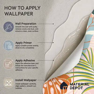 Peach Multi Colour Monstera Palm Tropical Abstract Serenity Art | WP 03920 B Canvas Texture Finish Tropical Style luxurious Customized size Wallpaper | 250 GSM WP01CNF Paper | (MOQ = 30 Sq. Ft.)