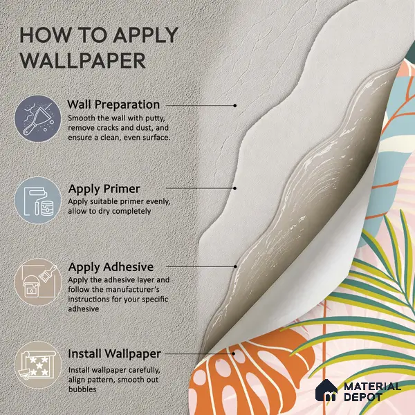 Peach Multi Colour Monstera Palm Tropical Abstract Serenity Art | WP 03920 B Canvas Texture Finish Tropical Style luxurious Customized size Wallpaper | 250 GSM WP01CNF Paper | (MOQ = 30 Sq. Ft.)