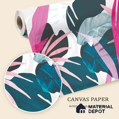 Pink Teal Modern Botanical Leaf Abstract Nature Art | WP 03921 B Canvas Texture Finish Tropical Style luxurious Customized size Wallpaper | 250 GSM WP01CNF Paper | (MOQ = 30 Sq. Ft.)