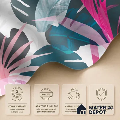 Pink Teal Modern Botanical Leaf Abstract Nature Art | WP 03921 B Canvas Texture Finish Tropical Style luxurious Customized size Wallpaper | 250 GSM WP01CNF Paper | (MOQ = 30 Sq. Ft.)