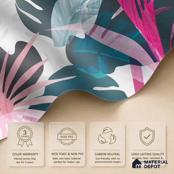Pink Teal Modern Botanical Leaf Abstract Nature Art | WP 03921 B Canvas Texture Finish Tropical Style luxurious Customized size Wallpaper | 250 GSM WP01CNF Paper | (MOQ = 30 Sq. Ft.)