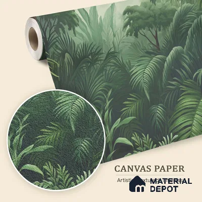Emerald Green Lush Rainforest Leaves Abstract Serenity Art | WP 03922 B Canvas Texture Finish Tropical Style luxurious Customized size Wallpaper | 250 GSM WP01CNF Paper | (MOQ = 30 Sq. Ft.)