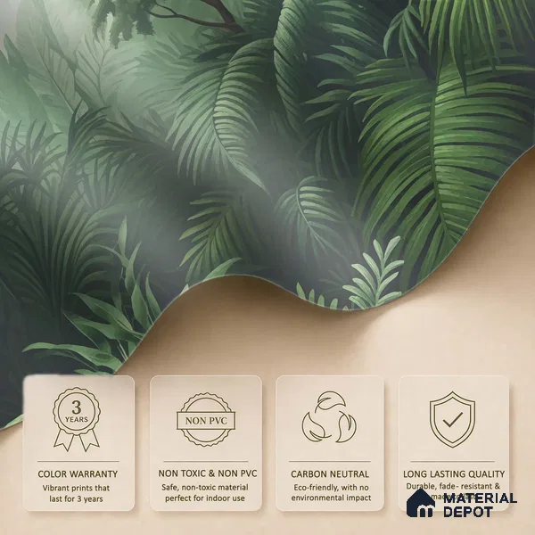 Emerald Green Lush Rainforest Leaves Abstract Serenity Art | WP 03922 Non Woven Matte Finish Tropical Style Premium Customized size Wallpaper | 150 GSM WP01MTF Paper | (MOQ = 30 Sq. Ft.)