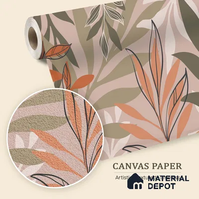 Warm Beige Abstract Leaf Line Tropical Mist Nature Art | WP 03923 B Canvas Texture Finish Tropical Style luxurious Customized size Wallpaper | 250 GSM WP01CNF Paper | (MOQ = 30 Sq. Ft.)