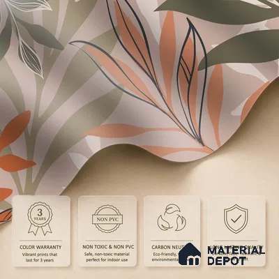Warm Beige Abstract Leaf Line Tropical Mist Nature Art | WP 03923 B Canvas Texture Finish Tropical Style luxurious Customized size Wallpaper | 250 GSM WP01CNF Paper | (MOQ = 30 Sq. Ft.)