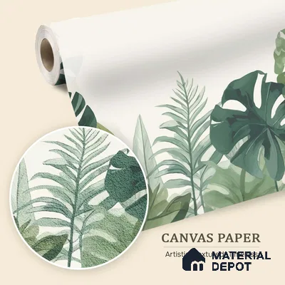 Sage Green Monstera Leaf Abstract Nature Art | WP 03924 B Canvas Texture Finish Tropical Style luxurious Customized size Wallpaper | 250 GSM WP01CNF Paper | (MOQ = 30 Sq. Ft.)