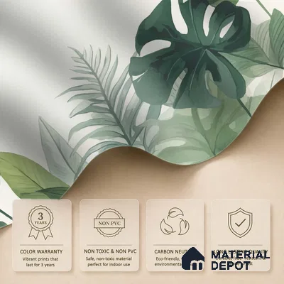 Sage Green Monstera Leaf Abstract Nature Art | WP 03924 B Canvas Texture Finish Tropical Style luxurious Customized size Wallpaper | 250 GSM WP01CNF Paper | (MOQ = 30 Sq. Ft.)