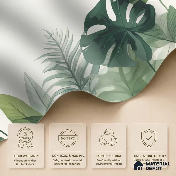 Sage Green Monstera Leaf Abstract Nature Art | WP 03924 B Canvas Texture Finish Tropical Style luxurious Customized size Wallpaper | 250 GSM WP01CNF Paper | (MOQ = 30 Sq. Ft.)