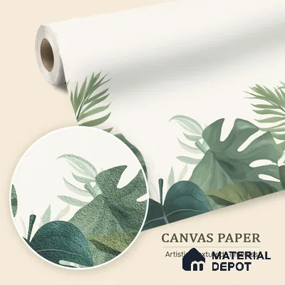Olive Green Palm and Monstera Abstract Nature Art | WP 03925 B Canvas Texture Finish Tropical Style luxurious Customized size Wallpaper | 250 GSM WP01CNF Paper | (MOQ = 30 Sq. Ft.)