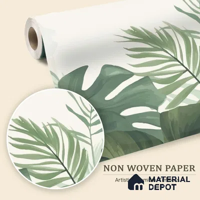 Olive Green Palm and Monstera Abstract Nature Art | WP 03925 Non Woven Matte Finish Tropical Style Premium Customized size Wallpaper | 150 GSM WP01MTF Paper | (MOQ = 30 Sq. Ft.)