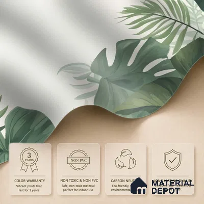 Olive Green Palm and Monstera Abstract Nature Art | WP 03925 B Canvas Texture Finish Tropical Style luxurious Customized size Wallpaper | 250 GSM WP01CNF Paper | (MOQ = 30 Sq. Ft.)