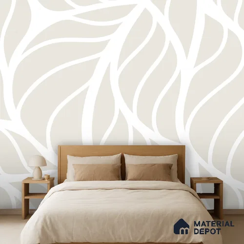 Ivory Beige Abstract Botanical Leaves Leafy Hues Wall Art | WP 03926 B Canvas Texture Finish Tropical Style luxurious Customized size Wallpaper | 250 GSM WP01CNF Paper | (MOQ = 30 Sq. Ft.)