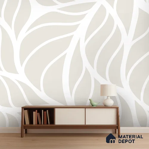 Ivory Beige Abstract Botanical Leaves Leafy Hues Wall Art | WP 03926 Non Woven Matte Finish Tropical Style Premium Customized size Wallpaper | 150 GSM WP01MTF Paper | (MOQ = 30 Sq. Ft.)