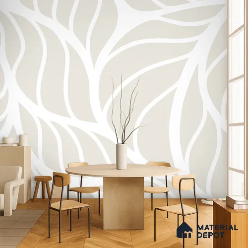Ivory Beige Abstract Botanical Leaves Leafy Hues Wall Art | WP 03926 Non Woven Matte Finish Tropical Style Premium Customized size Wallpaper | 150 GSM WP01MTF Paper | (MOQ = 30 Sq. Ft.)
